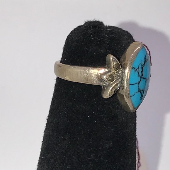 Marquis Turquoise and Sterling Silver Ring, Size 7 - Picture 2 of 8